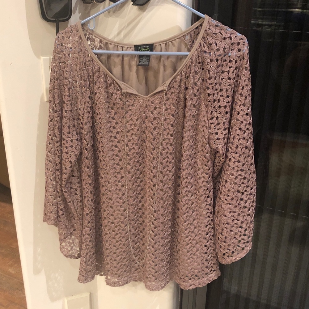Blush pink Crotchet blouse boho peasant large